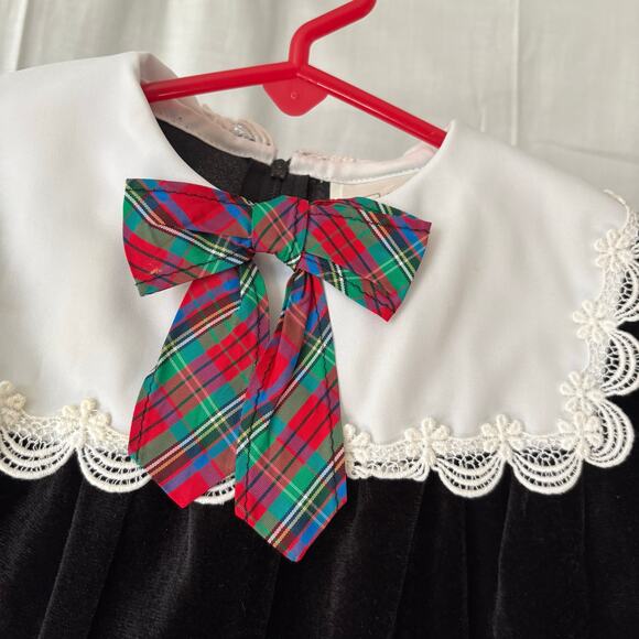 Pretty as a Picture Vintage Velour Velvet Lace Trim Dress 12 Months Union Made - Picture 7 of 7